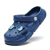Kinder Clogs Sandalen Hausschuhe – Eva Gartenschuhe mit Haifisch-Deko, rutschfeste Sommer Slipper Jungen Mädchen Blue-32-33
