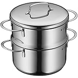 WMF Mini Dampfgarer mit Metalldeckel klein 16 cm, 1,5l, Cromargan Edelstahl poliert, Induktion, stapelbar, ideal für kleine Portionen oder Singlehaushalte