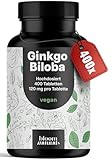 Ginkgo Biloba Tabletten Hochdosiert - 6000mg, 400 Tabletten - davon 120mg Ginko Biloba pro Tablette, Leicht schluckbare Alternative zu Kapseln - Vegan & Produziert in Deutschland