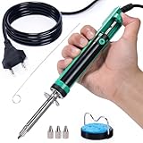 YIHUA 929D-V Elektrisches Vakuum Entlötkolben Lötkolben Sauger Entlötpumpe mit kürzerem Ladegriff und Entlötdüsen 1.0mm 1.2mm 2.0mm für Durchstecklötungen (EU PLUG)