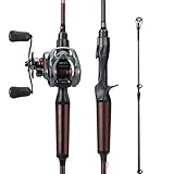Sougayilang Angelruten- und Rollen-Kombination, Baitcast-Kombination, Baitcast-Rolle mit 2-teiliger, strapazierfähiger Fiberglas-umwickelter Kohlefaserrute für Linkshänder