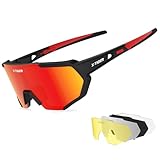 X-TIGER Fahrradbrille, Herren Damen Sportbrille, UV400 mit 5 Wechselgläser,Starker TR90 Frame, mit Montierbarem Brillenband & Ohrhaken, Outdoor-Sport/Radfahren/Laufen/Autofahren/Angeln/Golf