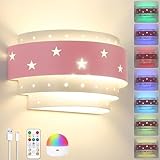 TRUYOK Akku Kinder Wandleuchte RGB Dimmbar Wandlampe mit Fernbedienung und Abnehmbarer Glühbirne Kinderlampe Ohne Stromanschluss Sterne Nachttischlampe für Schlafzimmer Treppen Flur Jungen Mädchen