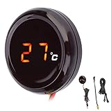 Motorrad Digital Thermometer Anzeige Lenker Wasserdicht Nachtsicht Temperaturanzeige LED-Anzeige für 12V Motorrad, Rennen, Roller usw.(rot)
