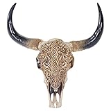 Mendler Deko Schädel 45cm, Polyresin Stier Bulle Longhorn Kopf Trophäe mit Tribal, In-/Outdoor