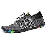 SAGUARO Badeschuhe Strandschuhe Aquaschuhe Wasserschuhe Surfschuhe Schwimmschuhe für Damen Herren Kinder, Streifen Grau 40