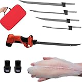 Troqullium Elektrisches Filetiermesser, Fischschneider for den Haushalt, kabelloses Elektromesser aus Edelstahl mit 4 oszillierenden Klingen, Outdoor-Messer for Angeln