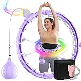 Smart Hula Hoop Reifen Erwachsene mit Farbwechselnden LED-Lichtern, Leiser und Stabiler Hoola Hoop zum Abnehmen, Fitness Hoop mit Gewicht Kugel, Infinity Hoop mit Waist Trimmer und Tape Measure