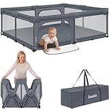 Lionelo Florence XL Easy Fold Laufstall Baby 180 x 200 cm, Faltbares Laufgitter Baby, Ohne Montage Nutzbar, 2 Seiteneingänge mit Reißverschluss, Atmungsaktives Netz, Weiche Kanten, Transporttasche