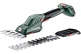 Metabo Akku-Strauch- und Grasschere SGS 18 LTX Q (601609850) 18V, präzise Formschnitte an Büschen, Sträuchern + saubere Rasenkanten, ohne Akku