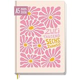 Häfft-Timer 2025/2026 A5 (Aug 25 - Sep 26) Hardcover Schülerkalender 'Pink Flowers' Schulplaner, Schülerplaner, Studienplaner, Semesterplaner - nachhaltig & klimafreundlich