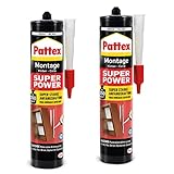 Pattex Montagekleber Super Power, Baukleber mit superstarker Anfangshaftung, Kraftkleber für saugende Materialien, Kleber für innen & außen, Aktionspack mit 2 x 370g, 9H PXS37
