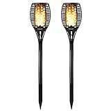 GOGOMY Solar Flammenlichter für Außen, 96 LED IP65 Wasserdicht, Flackernde Fackelleuchten mit Automatischem Ein/Aus, Solar Garten Steckleuchten für Wege und Hof (2er Pack)