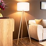 Jago® Tripod Stehlampe - LED, 145 cm, Ø45cm, E27, Max 60W, Stativ aus Holz, Stoffschirm, Skandinavischen Stil - Dreibein Stehleuchte, Wohnzimmerlampe, Standleuchte, Schlafzimmer, Büro