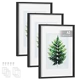 SONGMICS Bilderrahmen 3er Set, Fotorahmen für A3, A4, 28 x 36 cm Bilder, mit Passepartouts, Rahmen, für Wand oder Tisch, Fotogalerie, Glas, MDF, 43,4 x 31,1 cm, aschschwarz RPF064B01