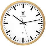 Holzwerk Germany Natur Funkwanduhr Funk Wanduhr Holz-Uhr Retro Vintage Funkuhr lautloses Uhrwerk ohne Tickgeräusche Braun Weiß Massive Buche lautlos aus handgefertigtem Massivholz Natur Holz 30 cm