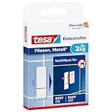 tesa Powerstrips Klebestreifen für Fliesen und Metall 2 kg - Doppelseitige Streifen für feste, glatte Flächen - Bis zu 2 kg Halteleistung pro Streifen - 9 Stück