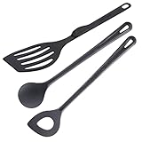 Westmark Koch-Set, 3-tlg.: 1 Pfannenwender, 1 Rührlöffel, 1 Spitzlochlöffel, hochhitzebeständig, Kunststoff, Schwarz, 203522E9