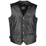 URBAN 5884 Bikergilet aus echtem Leder, bequemes Schafsfell, Bikergilet mit Knopfverschluss, Schwarz, XL