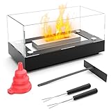 Euakee Tischkamin, Tischfeuer für Indoor & Outdoor, Bio Ethanol Kamin mit 4-Fach-Sicherheitsglas, 1h Brenndauer, Ethanol Tischkamin für Wohnzimmer, Balkon Deko, Gartendeko