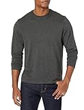 Amazon Essentials Herren Langärmeliges T-Shirt, Normale Passform, Dunkelgrau Meliert, L
