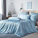 Boqingzhu Bambus Bettwäsche 135x200cm Blau Himmelblau Uni Einfarbig Einzelbett Luxus Lyocell Seide Bettwäsche Set Bettbezug mit Reißverschluss und Kissenbezug 80x80cm