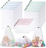 Loppdece 20 Stück Wiederverwendbare Produktbeutel, Gemüsebeutel mit Kordelzug, Waschbar Umweltfreundliche Taschen, Kordelzug Netzbeutel für Lebensmittel Obst Spielzeug Kleinteile, 3 Größen 3 Farben