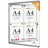 OfficeMarshal Schaukasten 4xA4 inkl. 8 Magnete Infokasten Aushang Aushangkasten Magnetische & beschreibbare Rückwand Plakatschaukasten mit Alurahmen