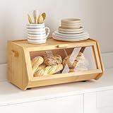 AMBIRD Bambus Brotkasten - Aufbewahrendes Brot für Küchentheke - Großer holzer Speichercontainer für Brot, Landhaus-Stil Brotkasten mit Fenster
