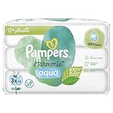 Pampers Harmonie Aqua Babytücher Plastikfrei 3x48 Tücher = 144 Baby Feuchttücher, reiner Hautschutz für zarte Haut mit 99% Wasser