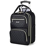 Ponhog Laptop Trolley Rucksack mit Rollen für Damen, 17,3 Zoll Reiserucksack Handgepäck, Laptoptasche für Arbeit Uni Reisen, Schwarz