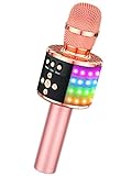 BONAOK Drahtloses Bluetooth-Karaoke-Mikrofon mit Steuerbaren LED-Leuchten, Tragbarer Karaoke-Maschinenlautsprecher Geburtstagsgeschenk Party-Reisespielzeug für iPhone, fur iPad,Android,PC (Roségold)