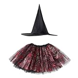 Moggemol Kostüm Für Mädchen Hexe Halloween Tutu Rock Aus Maschenstoff Schichten Bedrucktes Kleid Mit Spinnenmuster Mit Hexenhut Karnevalskostüm Cosplay Party Rot Einheitsgröße
