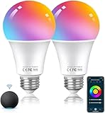 HUTAKUZE Alexa Glühbirnen E27 Smart LED Lampe, 9W 806LM WLAN Mehrfarbige Dimmbare Birne, App Steuern Kompatibel mit Alexa Echo, Google Home, kein Hub benötigt, Warmweiß/Kaltesweiß licht, 2er Pack