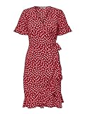 ONLY Damen Blusen Wickelkleid | Lockeres Midi Kurzarm Tunika Dress | Knielang mit Bindegürtel ONLOLIVIA, Farben:Rot, Größe:40