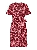 ONLY Damen Blusen Wickelkleid | Lockeres Midi Kurzarm Tunika Dress | Knielang mit Bindegürtel ONLOLIVIA, Farben:Rot, Größe:40