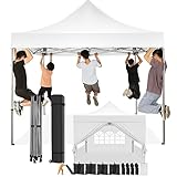 COBIZI Pavillon 3x3 Wasserdicht Stabil Winterfest mit Seitenwand u Sandsack,Popup Faltpavillon Partyzelt,Sonnenschutz Gartenpavillon für Strand Hochzeit Camping mit Tasche mit Rollen(3 mal 3m Weiss)