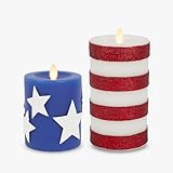 Luminara - Set mit 2 flammenlosen Kerzensäulen mit Sternen und Streifen, 8,4 x 11,4 cm, 16,5 cm