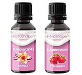Hello Shape Flavour Drops zuckerfrei Set 2x 30 ml - Vanille & Erdbeere | Geschmacks Tropfen OHNE KALORIEN zum Süßen mit Dosierhilfe | vegan | Für Naturjoghurt, Porridge oder Quark