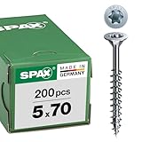 SPAX Universalschraube, 5,0 x 70 mm, 200 Stück, T-STAR plus, Senkkopf, Teilgewinde, 4CUT, WIROX A3J, 0191010500705