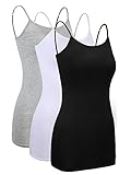 Satinior 3 Stück Unterhemden Damen Spaghettiträger Damen Basic Top Layering Lange Tanks Verstellbarer Spaghetti Strap Cami Camisole Tank Top