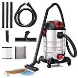 LEHMANN Industriestaubsauger mit Steckdose 2000W, Nass Trockensauger mit 30L Metallbehälter, Blasfunktion, HEPA und Schaumfilter, Filterrüttler, Allessauger ohne Beutel für Werkstatt und Baustelle