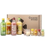 Kloster Kitchen Bio Ingwer Shot Probierset M I 4 Sorten 4x 360 ml + 4x 30 ml mit echten Ingwerstückchen I Geschenkset Ingwershot vegan I süß-scharf & mit natürlicher Süße (inkl. 1,00€ EINWEG Pfand)