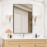 antok Badspiegel Schwarz 50x70cm Rechteckiger Spiegel Badezimmer Spiegel Wandspiegel mit Metall Rahmen für Badezimmer, Waschräume, Schlafzimmer