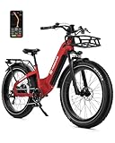 26' Smart E Bike Damen mit GPS & App -All-Terrain E-Bike Mountainbike, 48V/20Ah CE/UL, 250W BaFang Motor 90NM, 150km Reichweite, 4' Fatbike Reifen,7-Gang Elektrofahrräder (Rot)