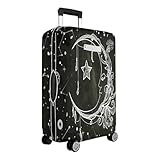 Mateju Kofferschutzhülle Elastisch Kofferhülle mit Taschen, Sonne- und Mond-Print Gepäck Cover Reisekoffer Hülle Trolley Case Schutzhülle Luggage Cover Waschbare (Schwarzer Mond,L)