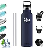 Grsta Thermosflasche- 1l- Trinkflasche Edelstahl, mit Strohhalm, BPA-Frei, Isolierflasche Doppelwandig, Sport, Kann mit Dir Tragen, Wasserflasche für Wandern, Camping