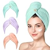 YHPDYL Mikrofaser-Haarhandtuch für Damen, schnell trocknend, Haarturban mit Knopf, Anti-Frizz-großes Haartuch für alle Frisuren, weiches und saugfähiges Haartrockentuch, 3 Stück