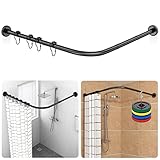 Duschvorhangstange L-Form Verstellbar, 90-120 cm × 90-120 cm, mit 18 Edelstahlringen, 304 Edelstahl Eckduschstange, Bohrbare Oder Ohne Bohren Montage, für Badezimmer & Badewanne, Schwarz