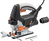 Meister Pendelhub-Stichsäge 800 W, MPS800-1-3 Pendelstufen - 45° Gehrungsschnitte - 6-stufige Hubzahlvorwahl - Staubsaugeradapter & Späneblasfunktion / Handsäge mit Laser-Markierhilfe /5453400 Schwarz